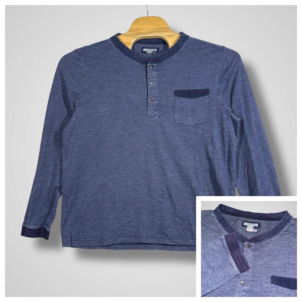 Carbon 2 Cobalt Henley Shirt Mens‎ XL Navy Blue Slub Cotton Burnout Long Sleeve